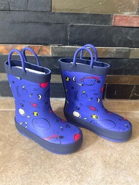 Rain Boots Kids Size 7 Lands’ End Pull On Rubber Blue New FAST SHIPPING